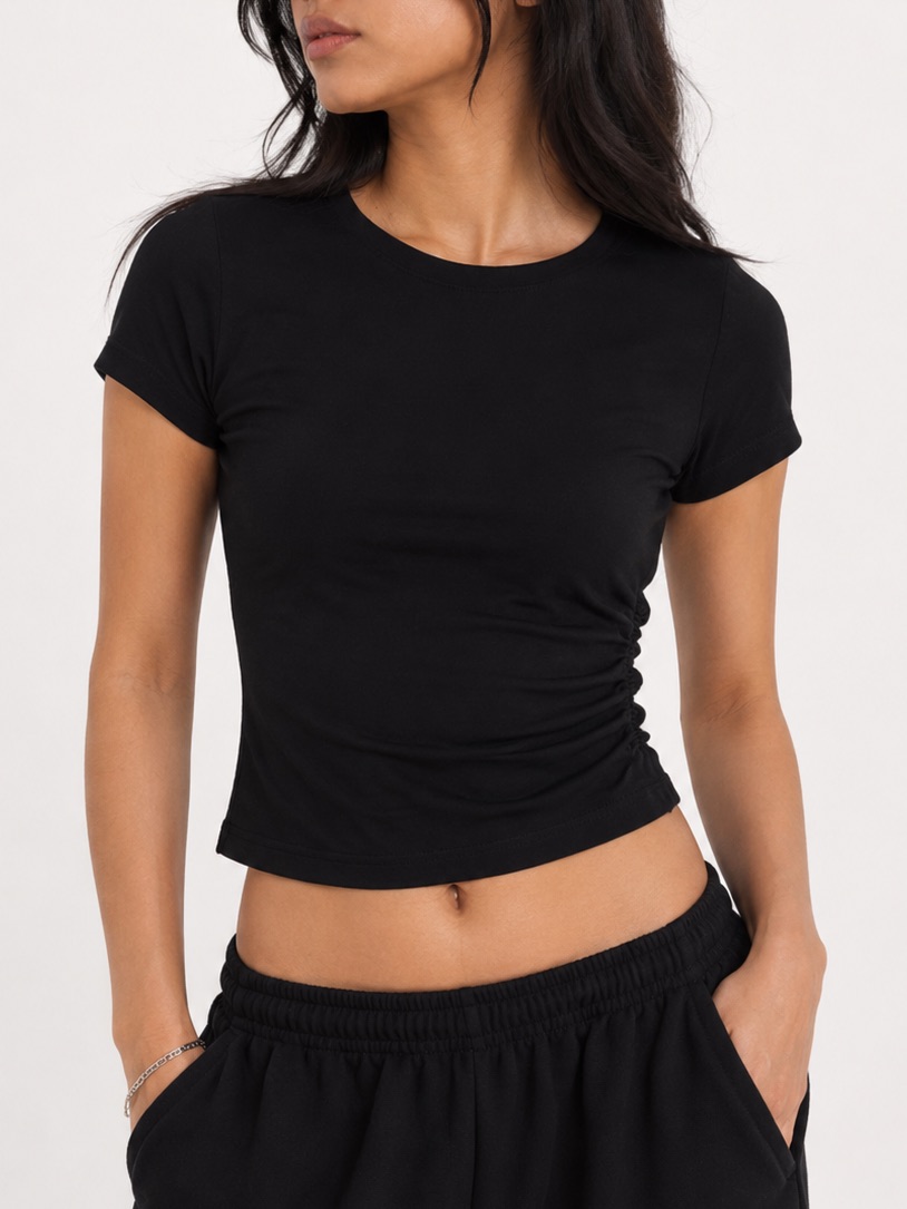 Ruched Black Crop Tee Dynamite Xs